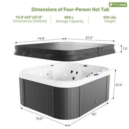 Victone 2 To 4 Person 25-Jet Outdoor Hot Tub With Intelligent Control and Water Purification